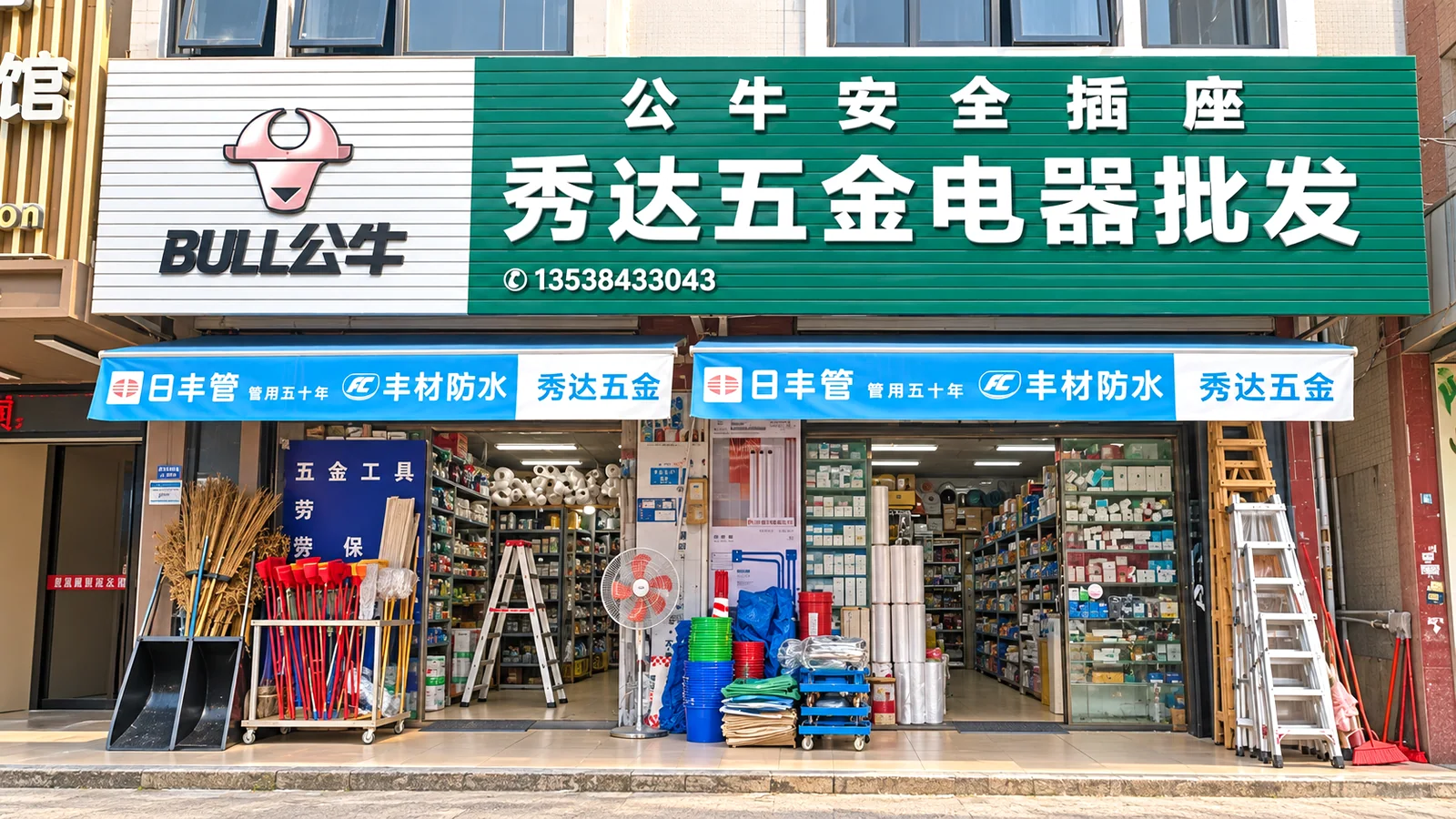 秀达五金电器批发门店门头实景（网页精修版）